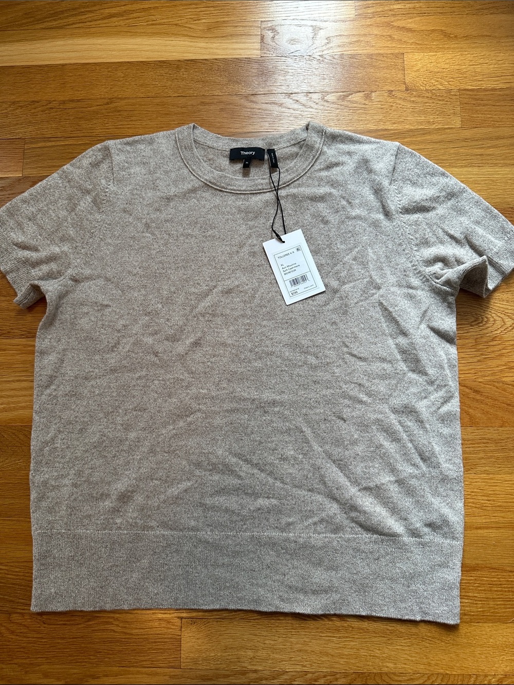 Theory 100% soft Cashmere NWT size XL Short-Sleeve Crewneck Tee in Light Tan